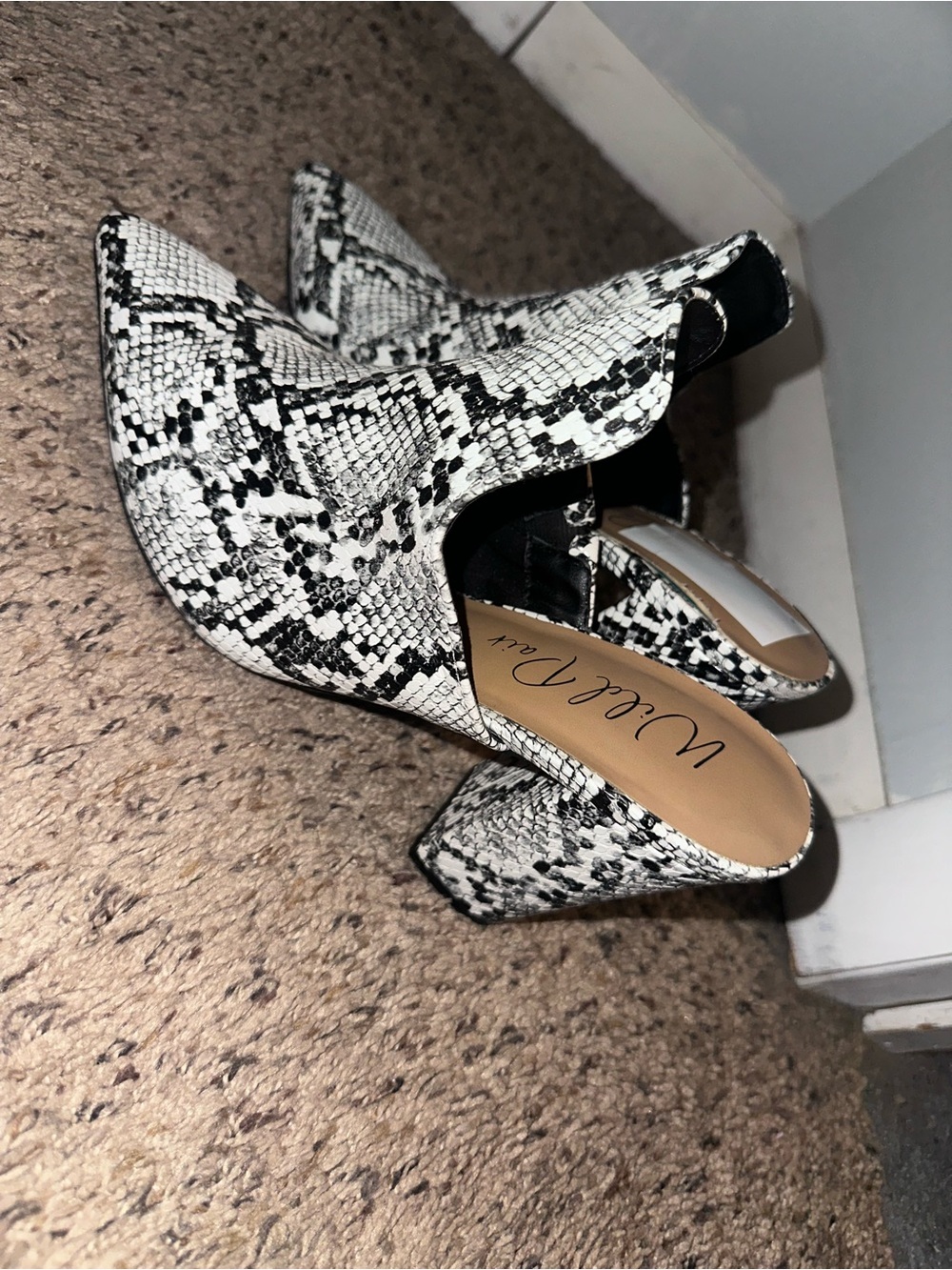 Wild Pair Black & White Snake-Print Heeled Mules